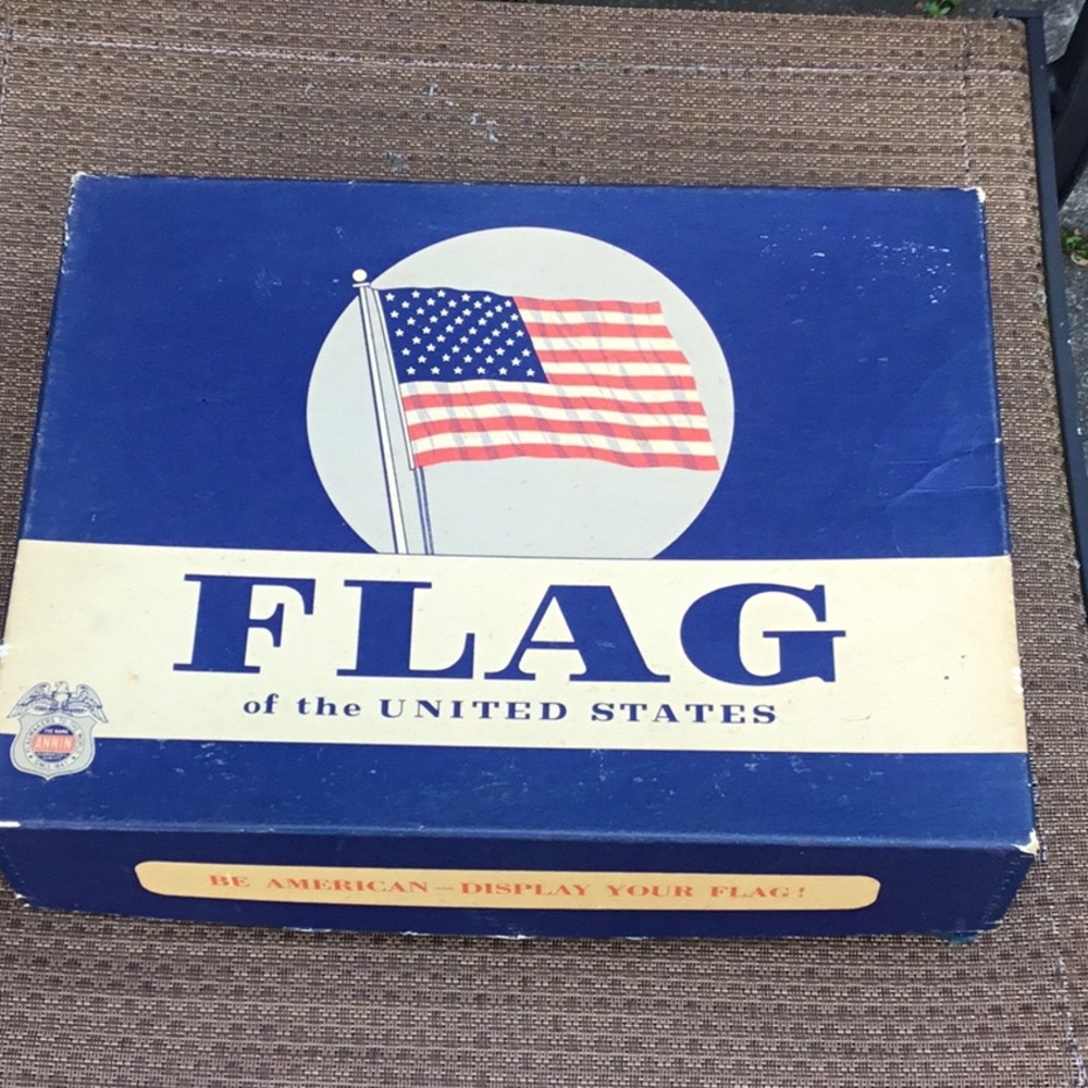 Vintage American Flag Box with Colonial NYL - Glo Fringed Flag